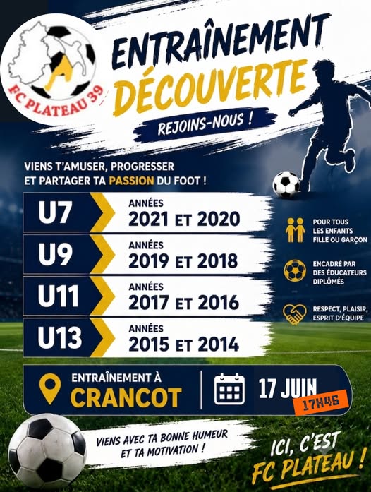 Entraînement découverte jeunes au FC Plateau 39 à Crançot