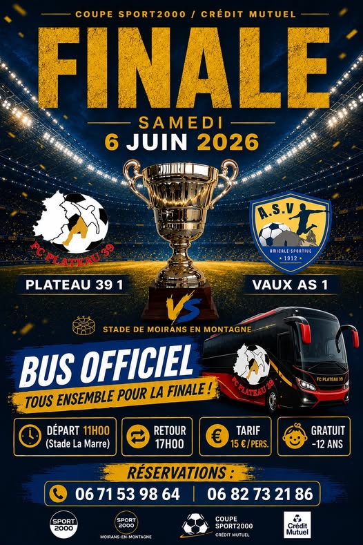 Bus officiel des supporters du FC Plateau 39 pour la finale de Coupe 2026
