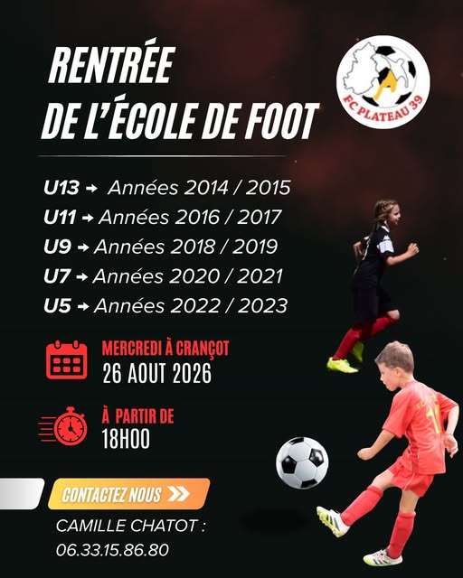École de Foot du FC Plateau 39 : rendez-vous le 26 août
