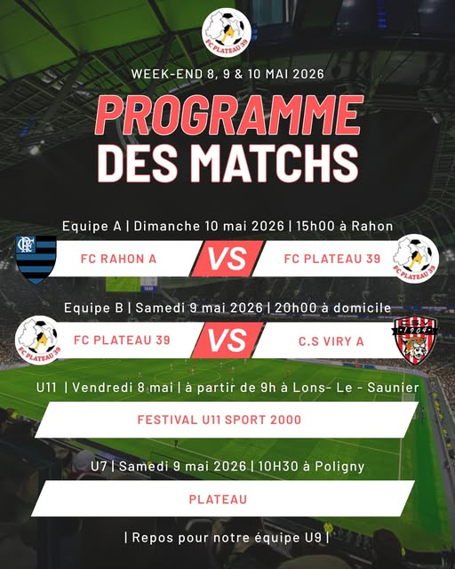 Ballon de football et maillot rouge et jaune du FC Plateau 39 avant un week-end de matchs